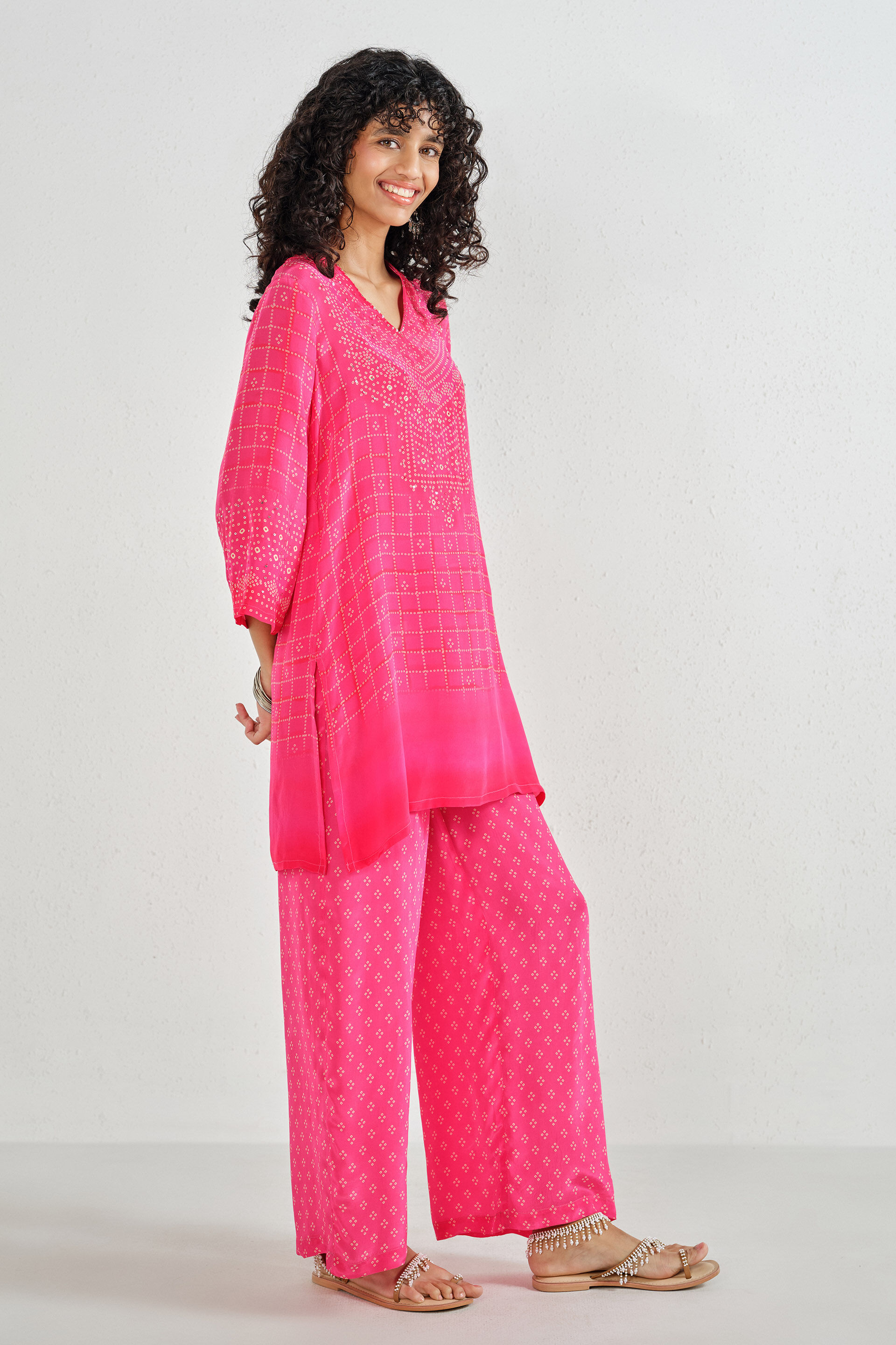 Fuchsia Bandhani Kurta Set, Fuschia, image 2
